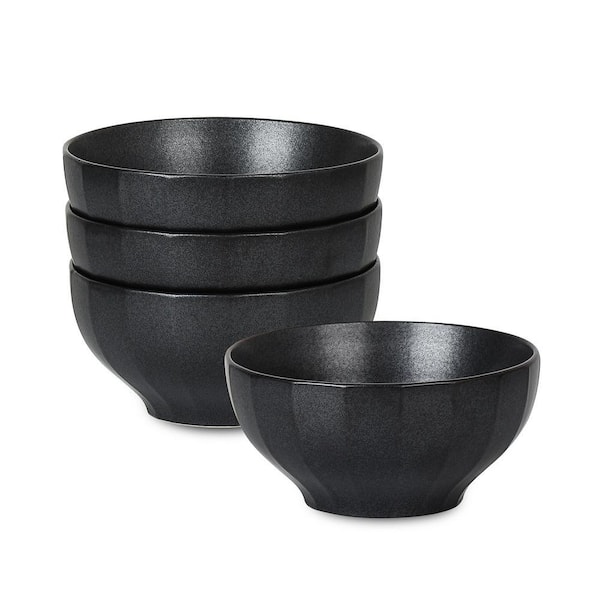 Rio 4-Piece 24.5 fl ozBlack Stoneware Bowl Set (Service for 4)