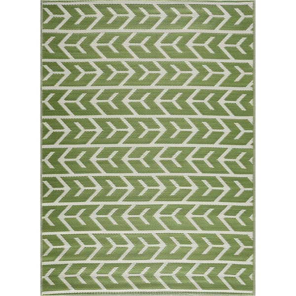 Unbranded Amsterdam Green and Creme 8 ft. x 10 ft. Geometric Polypropylene Indoor/Outdoor Rug
