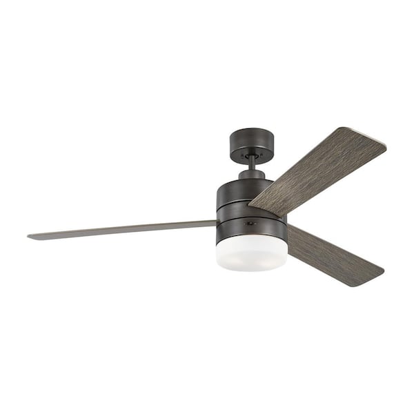 Generation Lighting Era 52 in. Modern Aged Pewter Ceiling Fan with Light Grey Weathered Oak Blades, Light Kit and Wall Mount Control