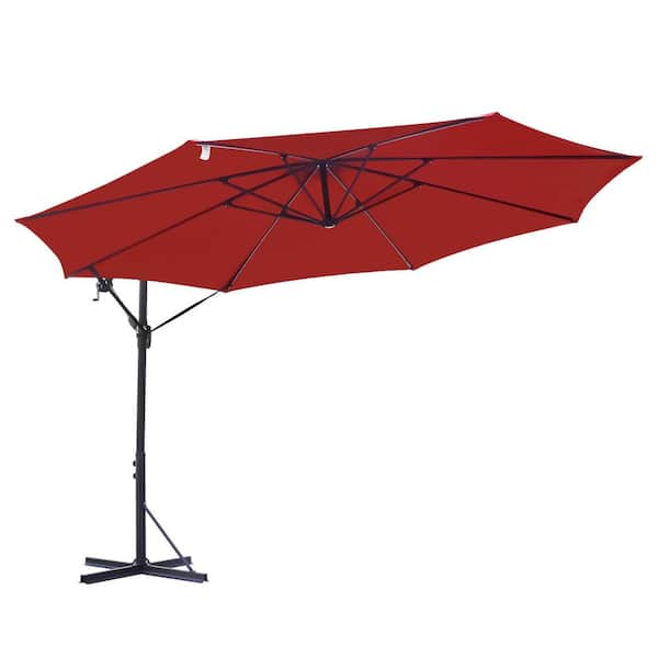 12 ft. Steel Cantilever Offset Outdoor Patio Umbrella with Crank in Red