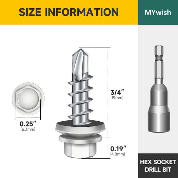 #10 x 3/4 in. White Galvanized Hex Head Self Drilling Metal Roofing Screws with EPDM Rubber Washer (50-Pack)