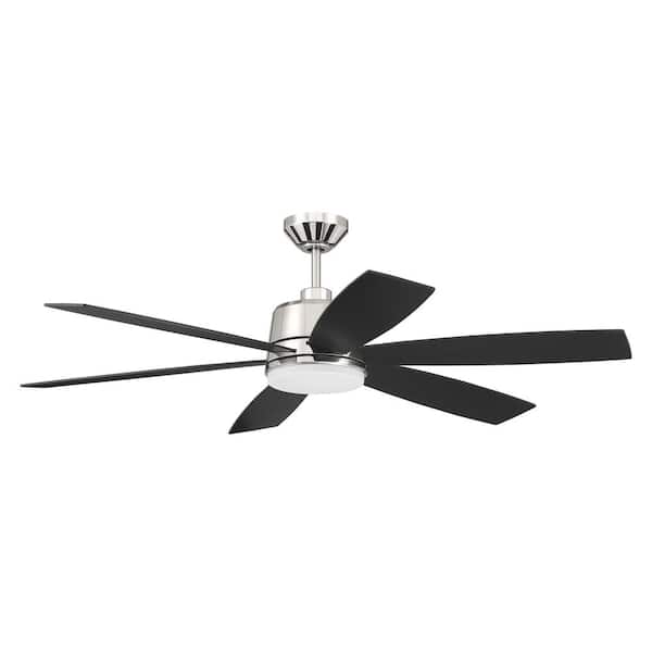 CRAFTMADE Hogan 54 in. Indoor Dual Mount Polished Nickel Finish Ceiling Fan, Smart Wi-Fi Enabled Remote and Integrated LED Light