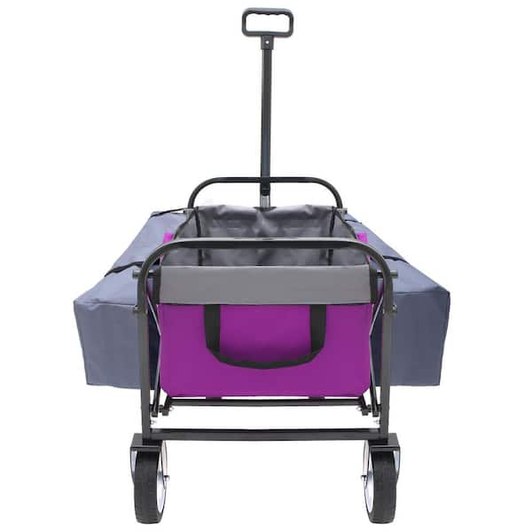 2 cu. ft. Steel Frame Outdoor Garden Cart Support 225 lbs. Waterproof Fabric Folding Wagon With Fixed Belt, Purple