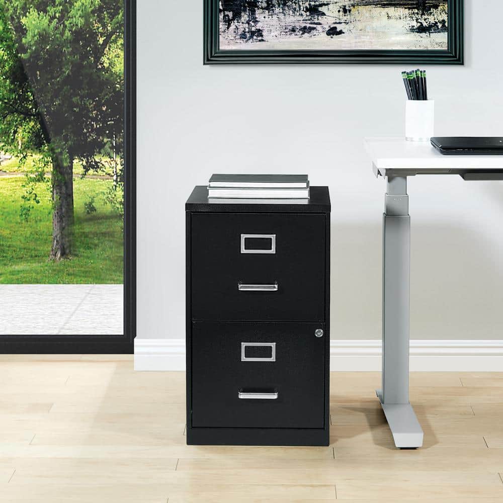 Black Metal 2-Drawer Lockable Vertical File Cabinet