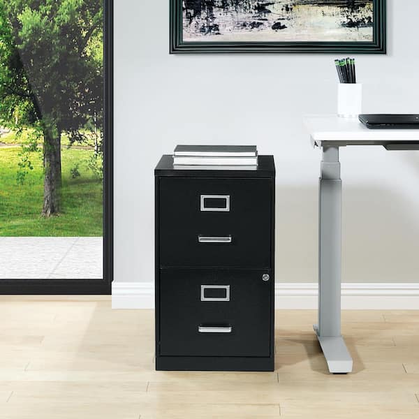 2 Drawer Black Metal 14.25 in. Locking Vertical File Cabinet