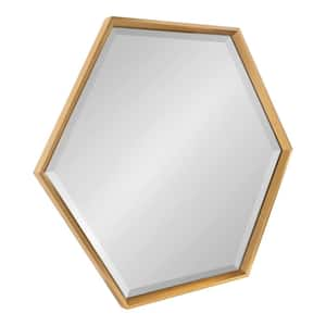 Calter 34 in. x 30 in. Classic Hexagon Framed Gold Wall Mirror