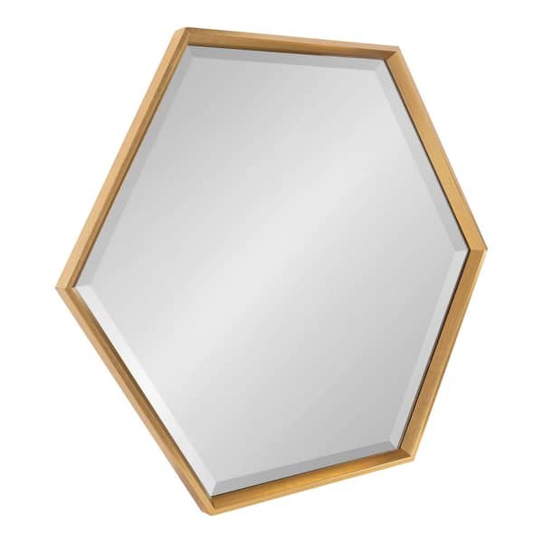 Kate and Laurel Calter 34 in. x 30 in. Classic Hexagon Framed Gold Wall Mirror