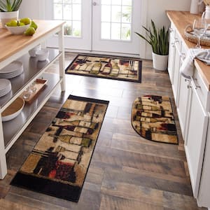 Wine and Glasses Brown 2 ft. 6 in. x 3 ft. 10 in. Machine Washable Kitchen Rug