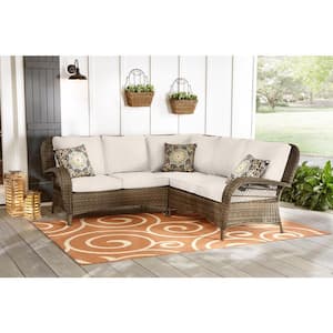 Beacon Park 3-Piece Brown Wicker Outdoor Patio Sectional Sofa with CushionGuard Almond Tan Cushions