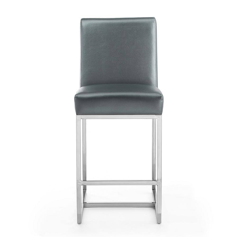 Graphite Faux Leather and Chrome Counter Stools, Set of 3