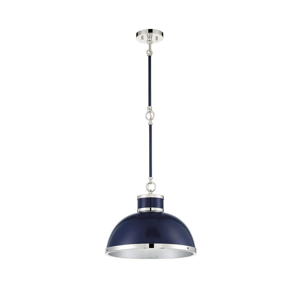Navy and Polished Nickel 16" Industrial Bowl Pendant Light