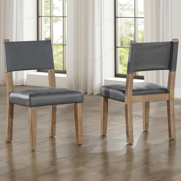 Aubrey Brown Side Chair with Gray Faux Leather Set of 2