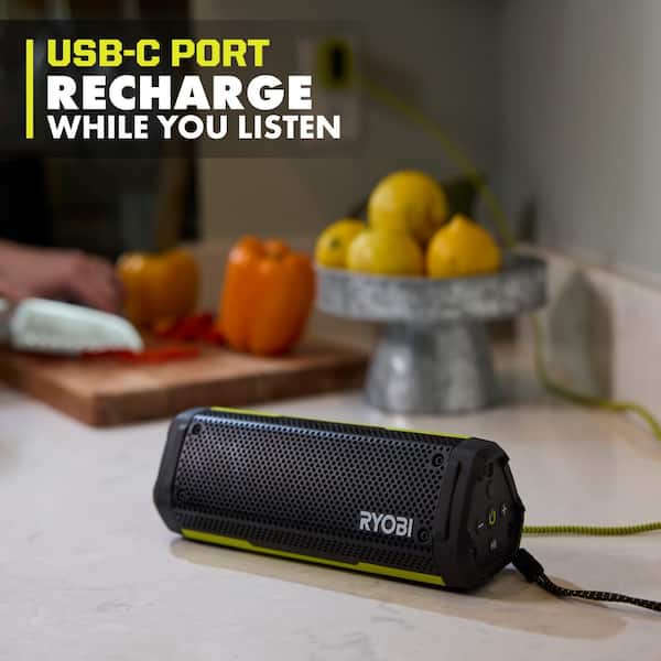 RYOBI - USB Lithium Cordless Bluetooth Charging Speaker Kit with 2.0 Ah Battery and Charging Cable