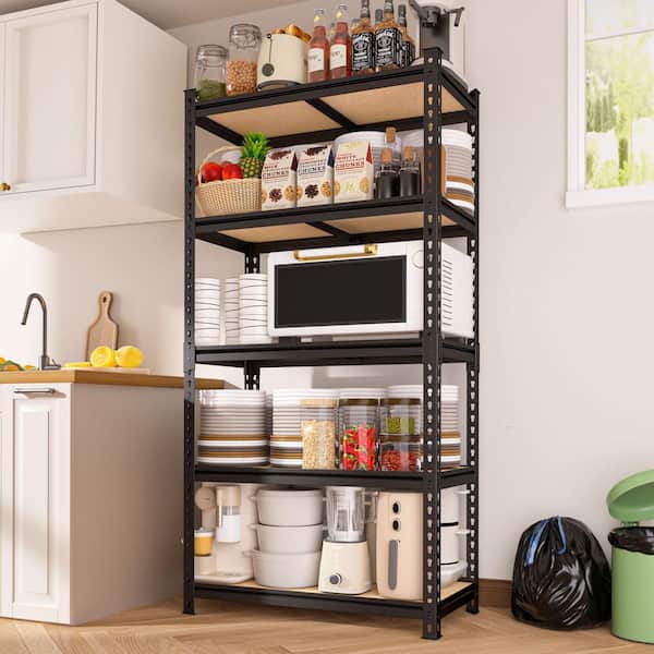 72 in. H x 36 in. W x 18 in. D Black MDF 5-Shelf Garage Storage Shelving Unit Standard Bookcase with Adjustable Shelves