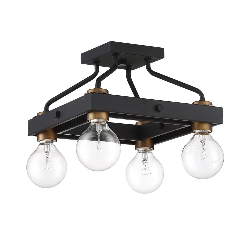 Ravella Black and Brass Industrial Semi Flush Mount Ceiling Light