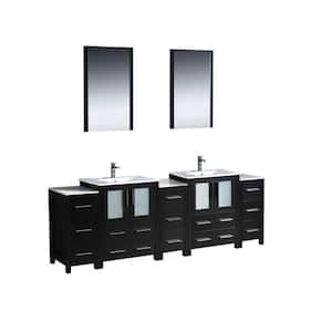 Torino 84 in. Double Vanity in Espresso with Ceramic Vanity Top in White with White Basin and Mirrors