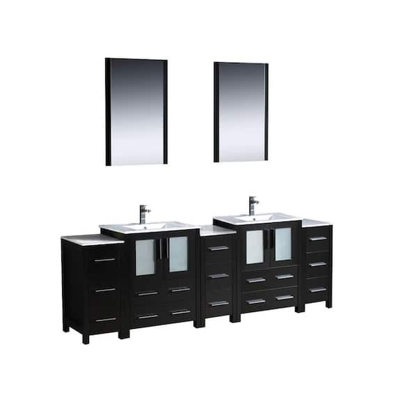 Fresca Torino 84 in. Double Vanity in Espresso with Ceramic Vanity Top in White with White Basin and Mirrors