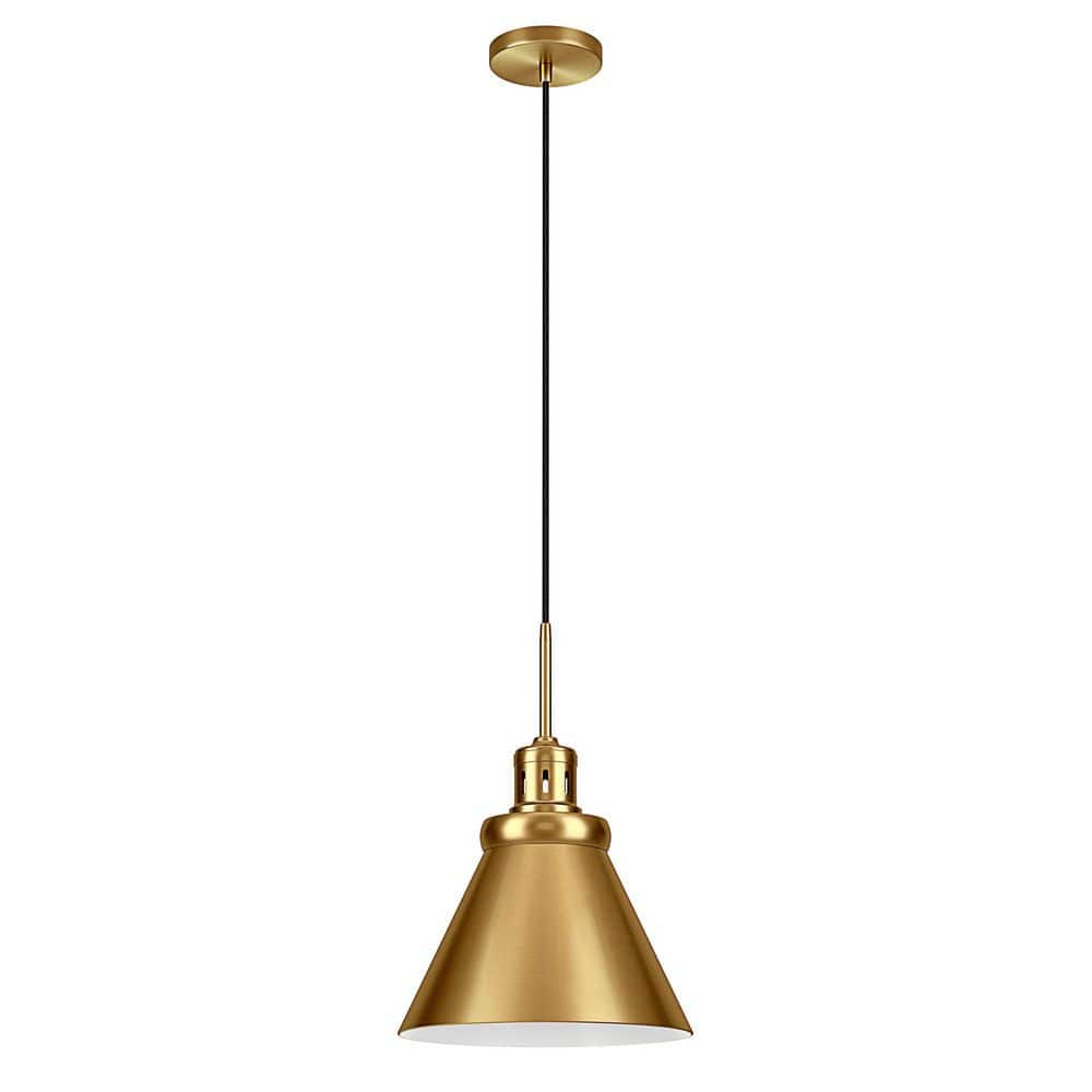 Retro-Inspired 12" Brushed Brass Cone-Shaped Pendant Light