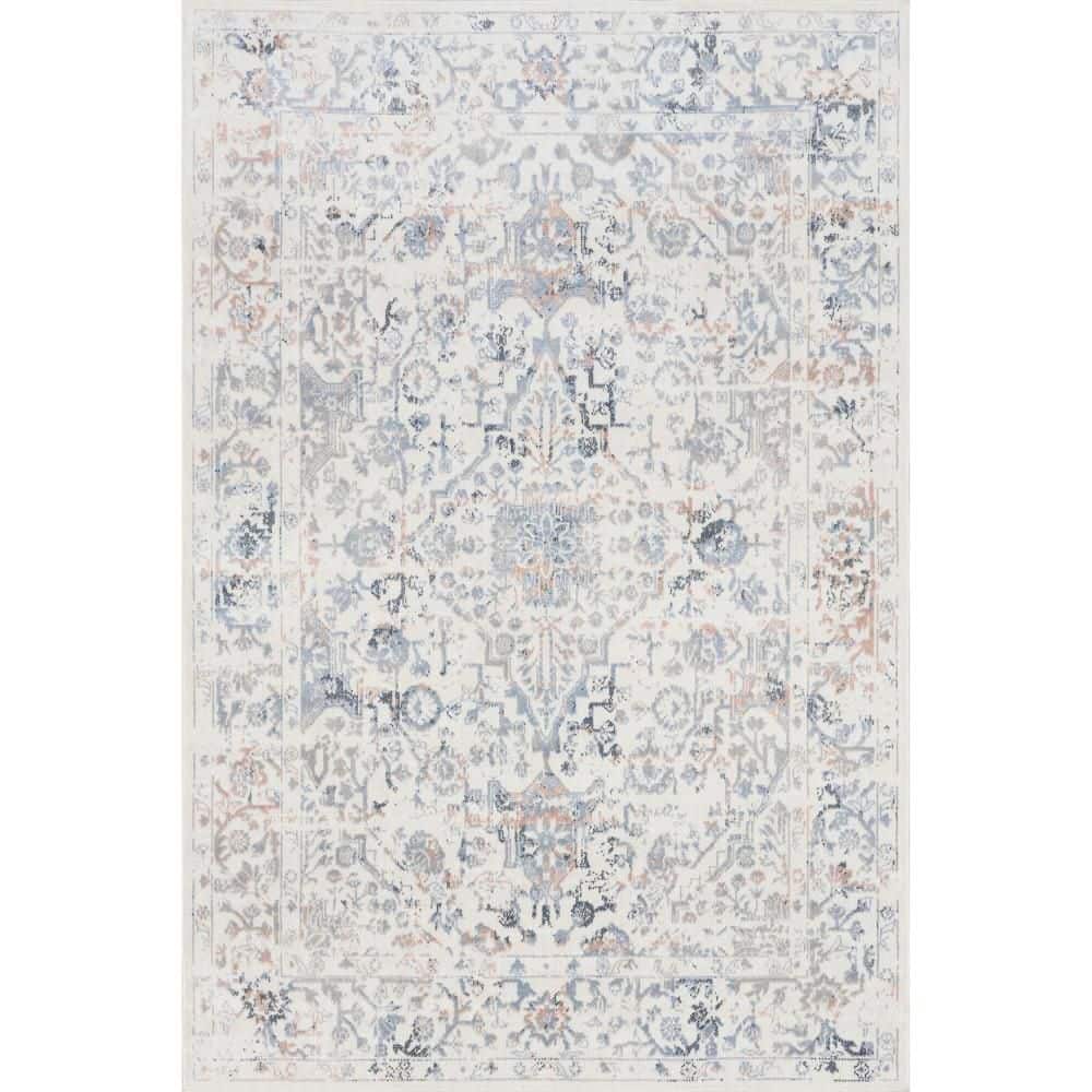 Everlee Faded Persian Blue and Beige Washable Area Rug