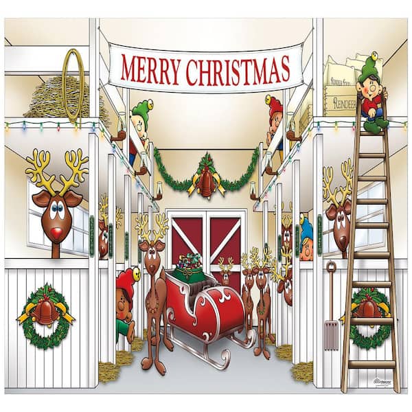 My Door Decor 7 ft. x 8 ft. Santa\'s Reindeer Barn Without Santa ...