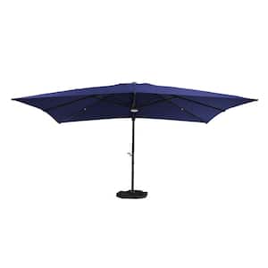10 ft. x 13 ft. Aluminum Cantilever Outdoor Patio Umbrella Bluetooth Atmosphere Light 360° Rotationin in Blue with Base