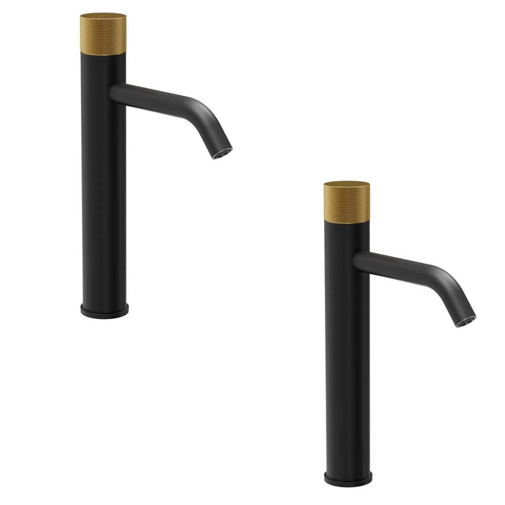 Single Handle Vessel Sink Faucet with Knurled Knob and Pop-up Drain in Matte Black and Brushed Gold (2-Pack) price history on PriceWatchPro