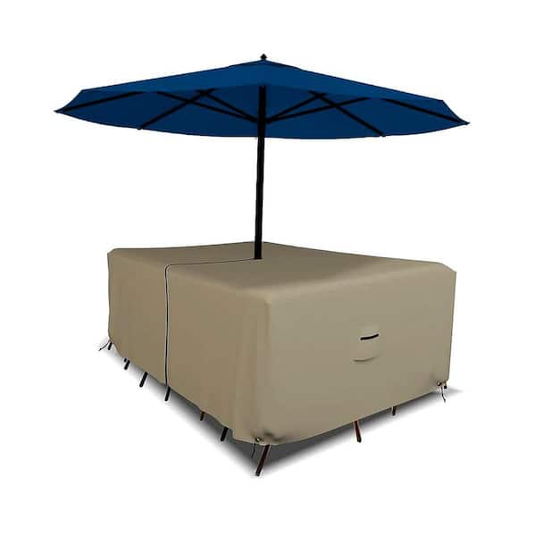 88 x 58 x 23 in. Max 12 oz. Outdoor Table and Chair Set Cover, Umbrella Hole Waterproof UV and Weather Resistant, Beige