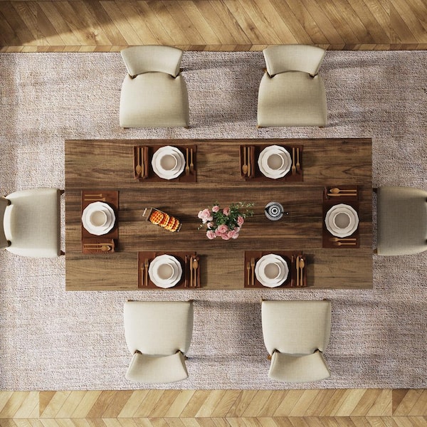 BYBLIGHT Farmhouse Walnut Brown Engineered Wood 63 in. Pedestal Dining Table (Seats-6)