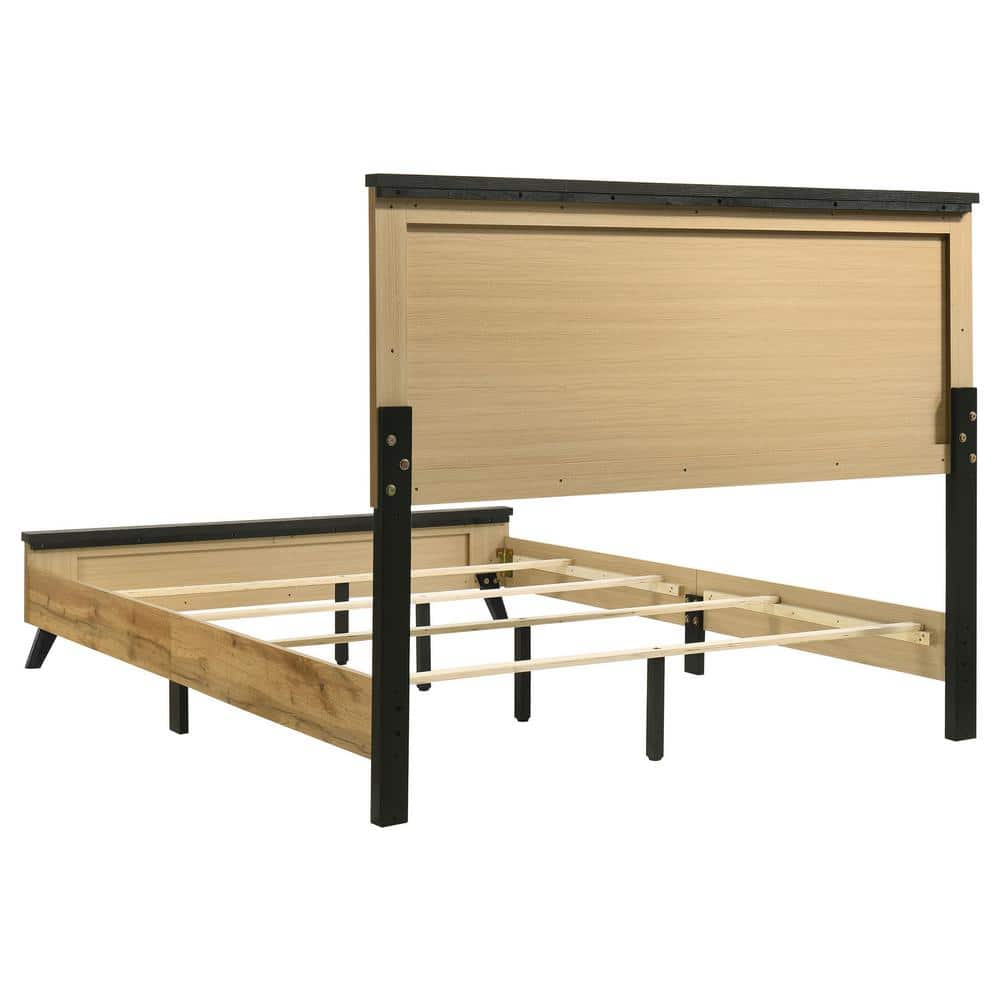 Kaywood Natural Pine and Beige Upholstered King Panel Bed