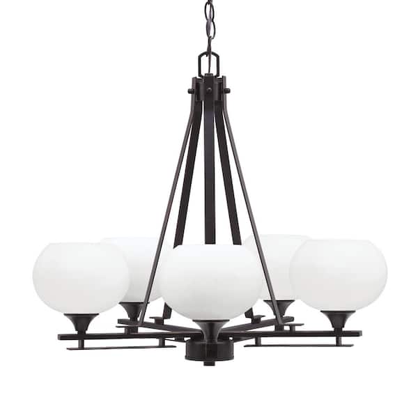 Unbranded Ontario 24.5 in. 5-Light Dark Granite Geometric Chandelier for Dinning Room with White Muslin Shades No Bulbs Included