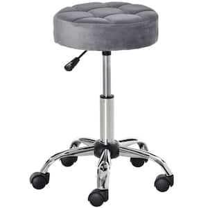13.75 x 19.25 Round Vanity Stool with Height Adjustable Lift, Luxury Style Upholstery and Swivel Seat and Wheels, Grey