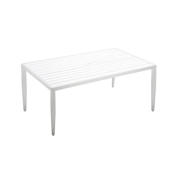 Cavallo White Rectangle Aluminum Outdoor Dining Table with Umbrella Hole