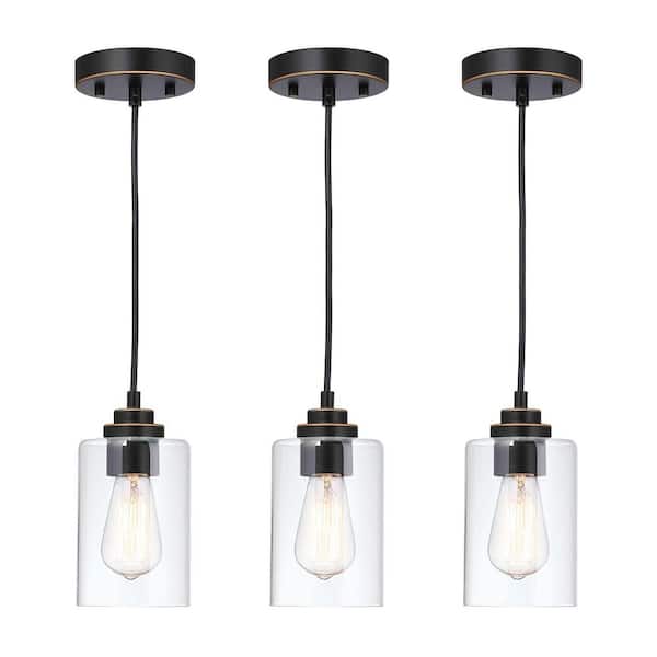 60-Watt 1 Light Oil Rubbed Bronze Mini Pendant Light with Clear Glass Shade（3-Pack)