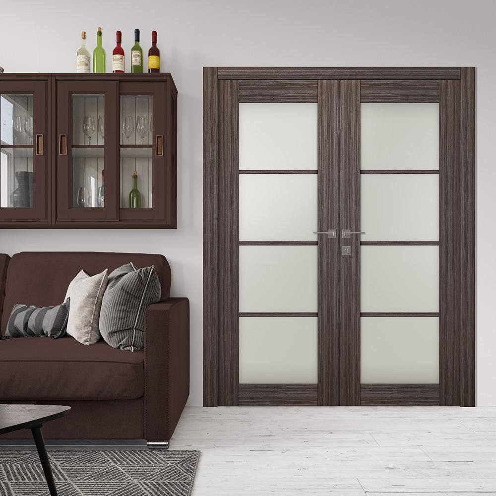 Paola 48" Gray Oak Composite French Door with Frosted Glass