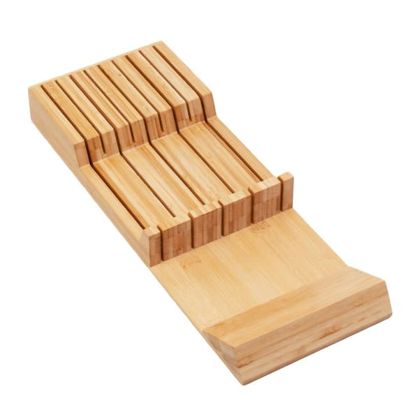 9-Knife In-Drawer Bamboo Knife Drawer Organizer Large Handle Space for Steak Knives for Kitchen Drawer Storage