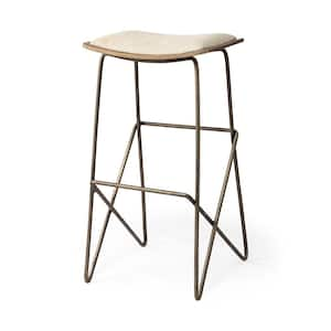 Katniss 26 in. Total Height Cream Fabric Seat Gold Metal Base Stool