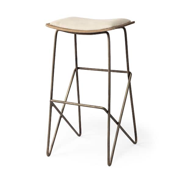 Katniss 30 in. Total Height Cream Fabric Seat Gold Metal Base Stool