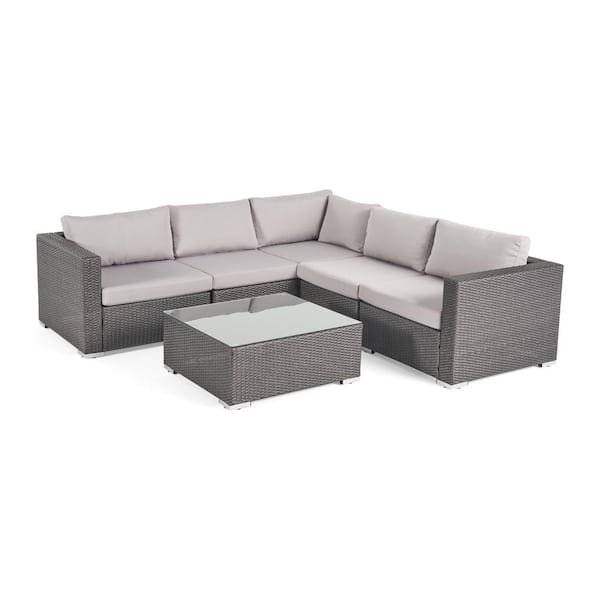 Noble House Santa Rosa Grey 6-Piece Wicker Outdoor Sectional Set with ...