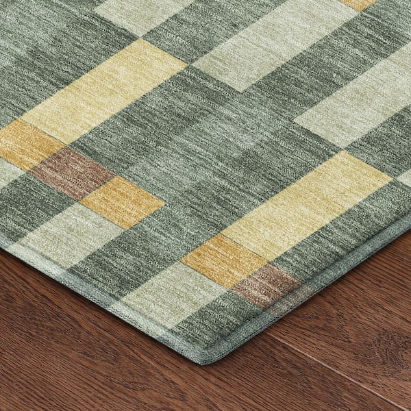 Mayfield Premium Machine Washable Abstract AMF2548 Basil 5 ft. x 7 ft. 6 in. Area Rug