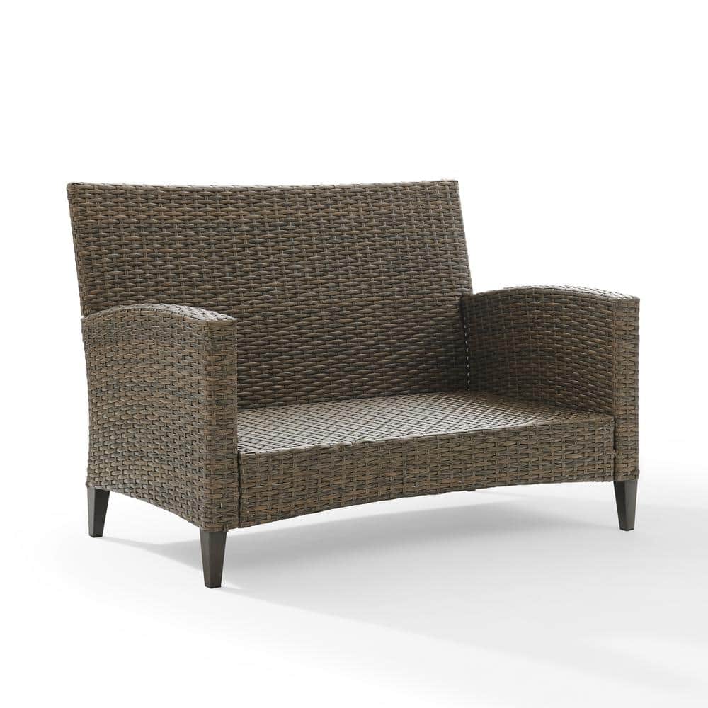Rockport Cream and Light Brown Wicker Loveseat with Tufted Back