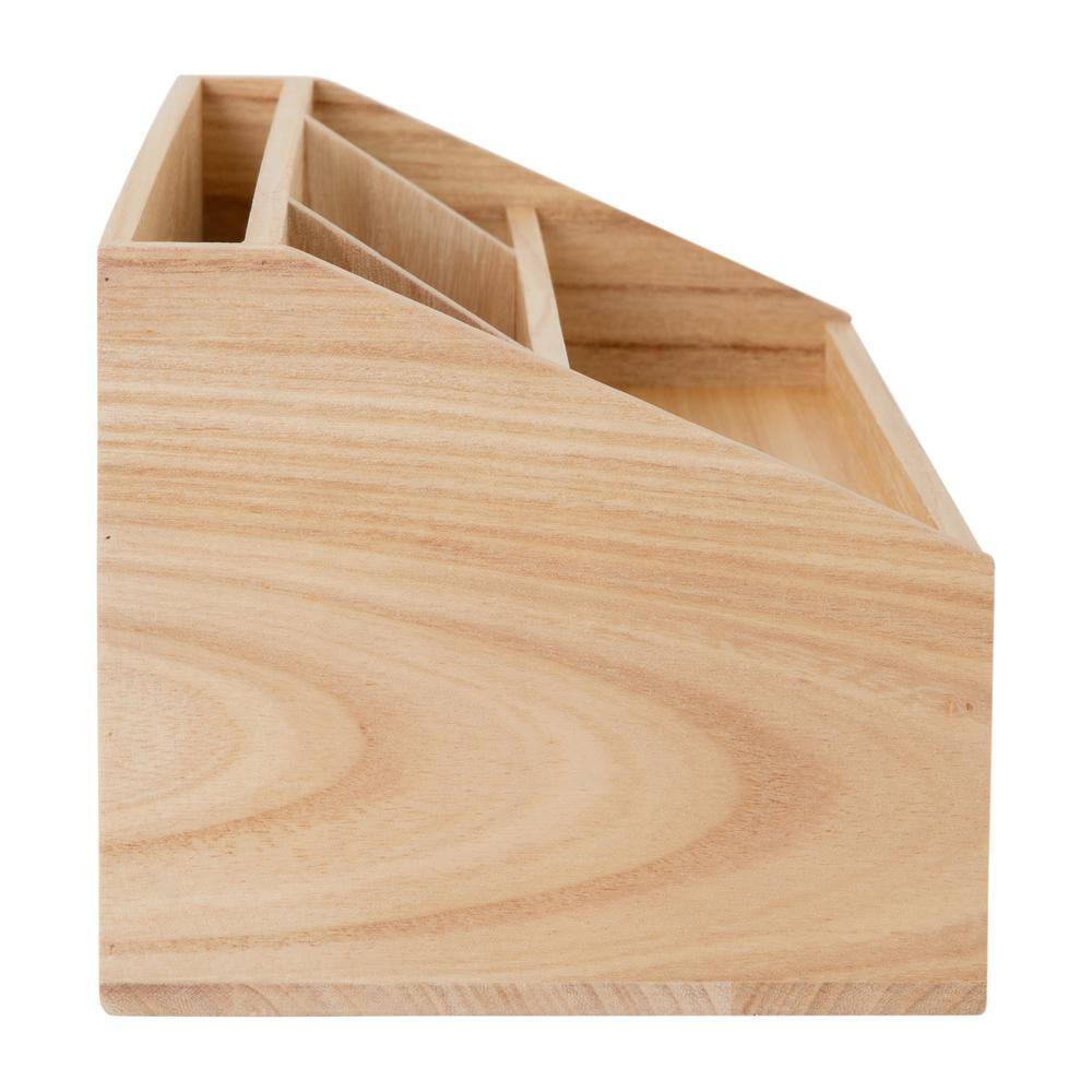 Light Natural Paulownia Wood Desktop Organizer with Open Storage