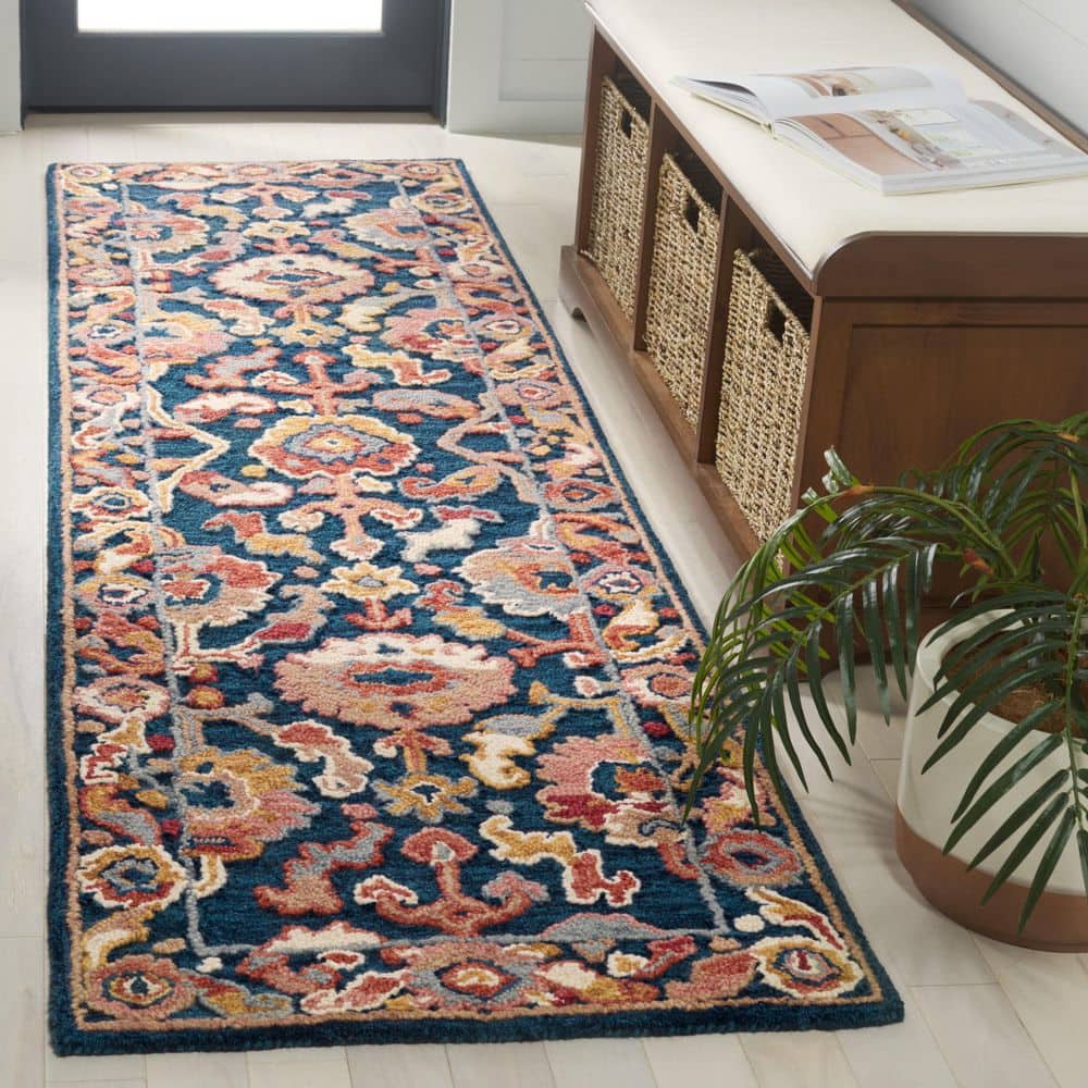 Metro 2 ft. x 7 ft. Navy/Red Ornate Border Abstract Runner Rug price history on PriceWatchPro