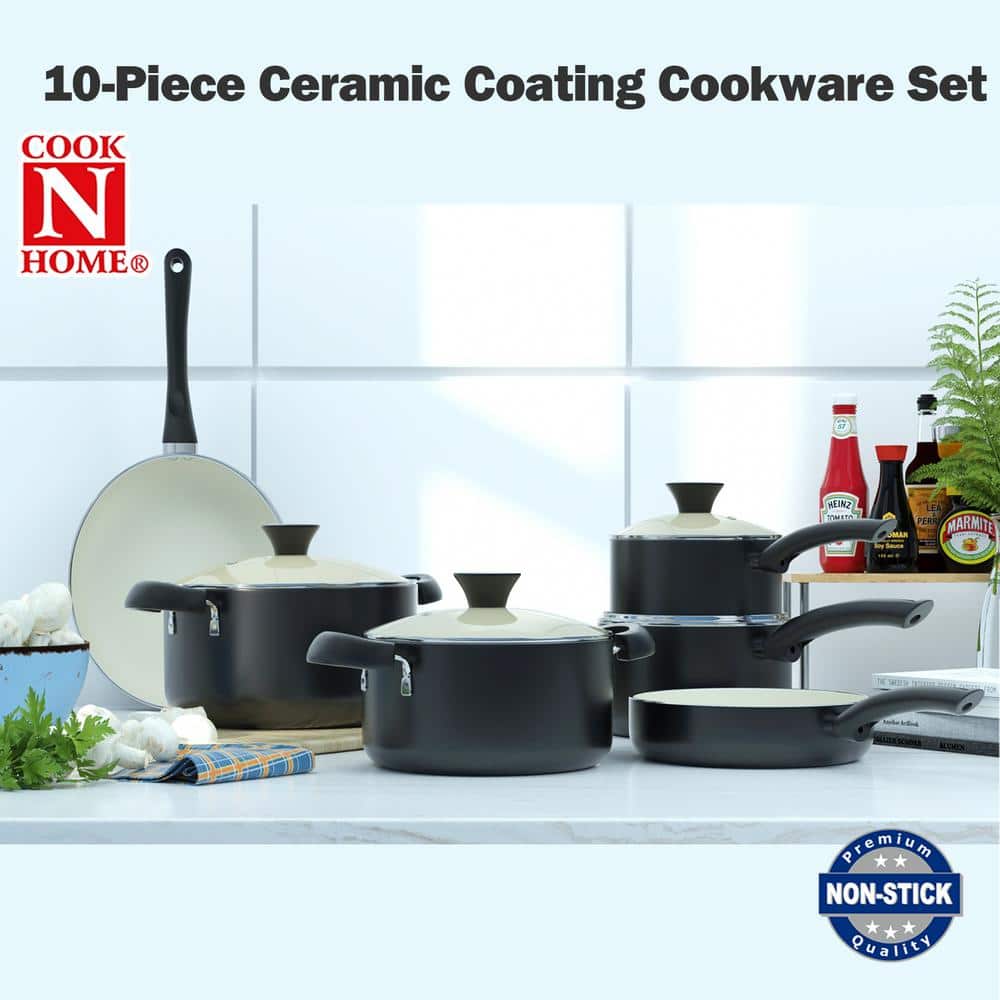 Black 10-Piece Nonstick Ceramic Coating Aluminum Cookware Set