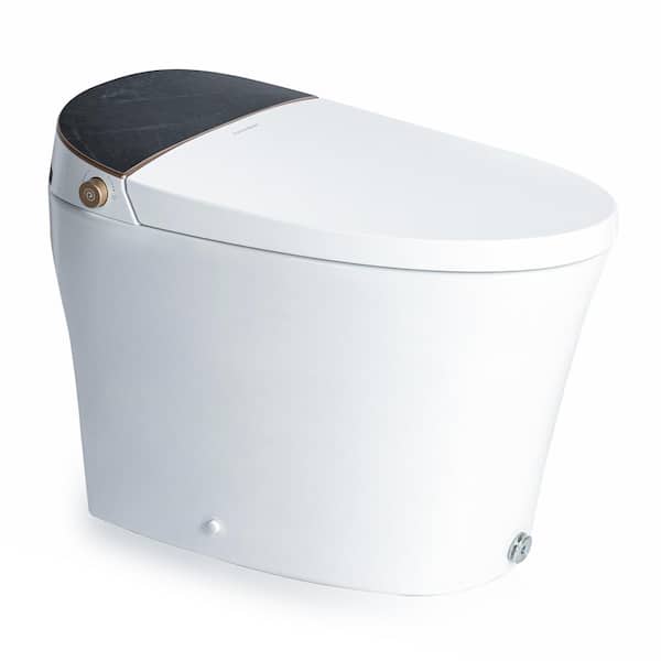 Casta Diva Elongated Bidet Toilet 1.28 GPF in Black Marbling and White with Soft Close Heated Seat, Warm Water Bidet, Dryer