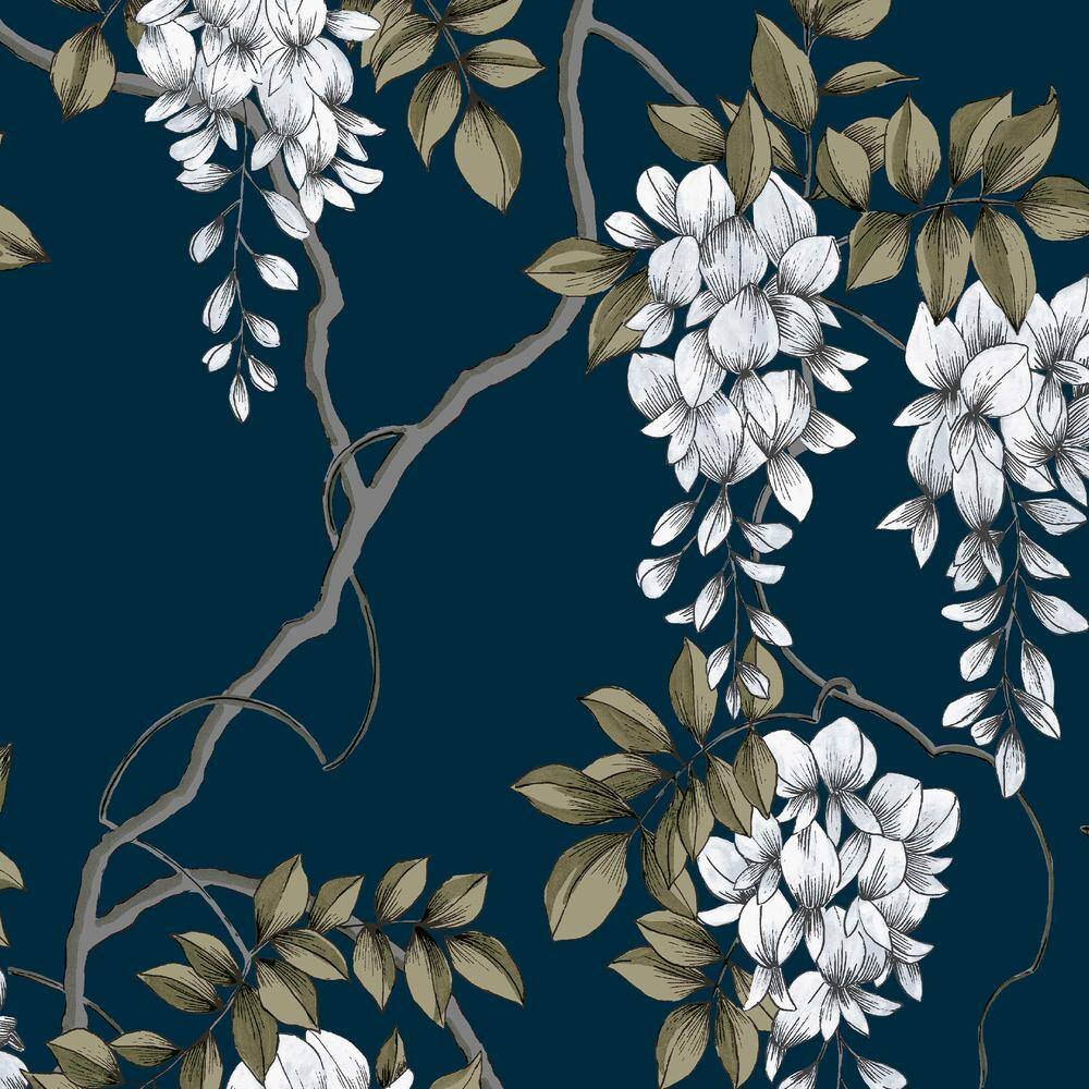 Navy Floral Wisteria Removable Wallpaper Roll