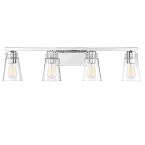 Brannon 33.63 in. W x 8.63 in. H 4-Light Polished Nickel Bathroom Vanity Light with Clear Glass Shades