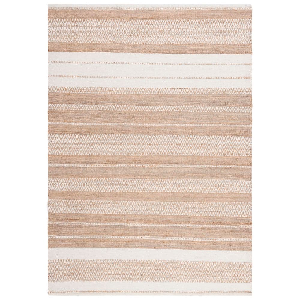 SAFAVIEH Kilim 4 ft. x 6 ft. Natural/Ivory Striped High-Low Area Rug ...