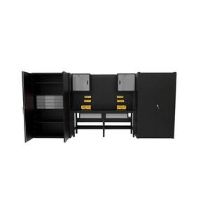 Suite E 84 in. H x 180 in. W x 24 in. D Steel Garage Cabinet Set in Black/Silver (15-Piece)
