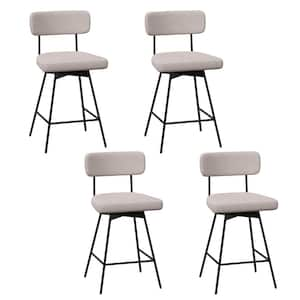 25 in. Beige Low Back Metal Swivel Bar Stools Counter Height Upholstered Kitchen Dining Chair Set of 4