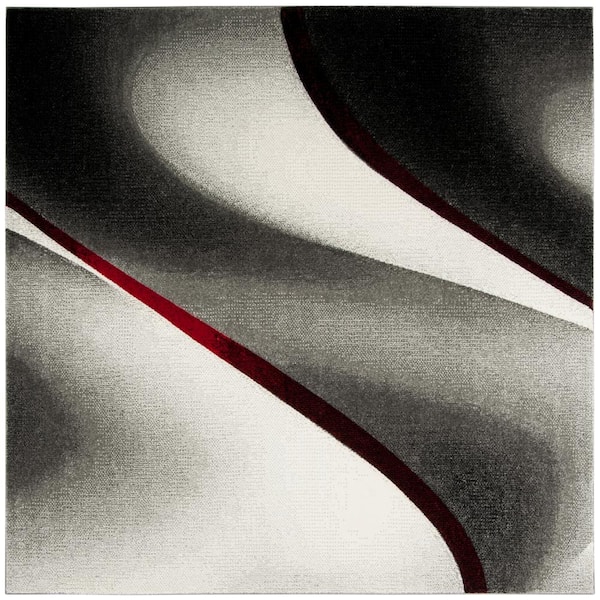 SAFAVIEH Hollywood Gray/Red 9 ft. x 9 ft. Square Abstract Area Rug